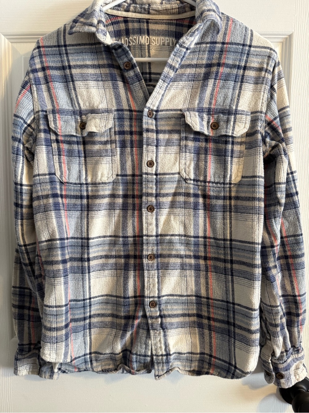Mossimo Supply Co. Cream, Blue & Red Plaid Button-Down Shirt